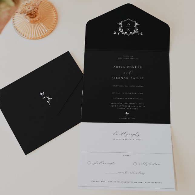 Eternos Vinhas Negras Monograma Crest Casamento (Criador carregado)