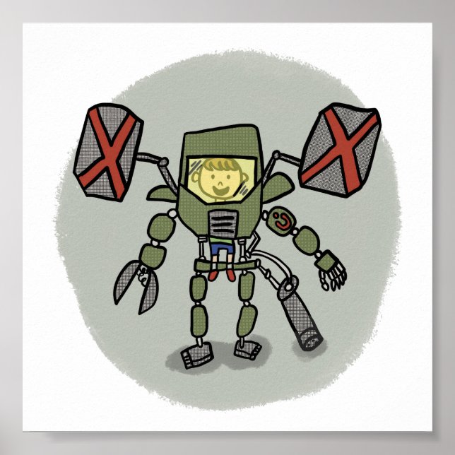 Ethan's Mech Comicbook Style Impressão (Frente)