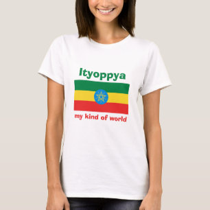 Etiópia Sinalizador + Mapa + Texto T-Shirt