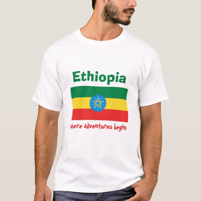 Etiópia Sinalizador + Mapa + Texto T-Shirt (Frente)