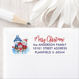 Etiqueta 150 Snowman Family Merry Christmas Return Address