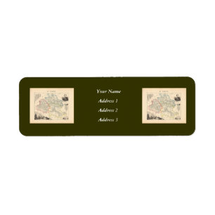 Etiqueta 1858 Mapa do Departamento de Ariege, França