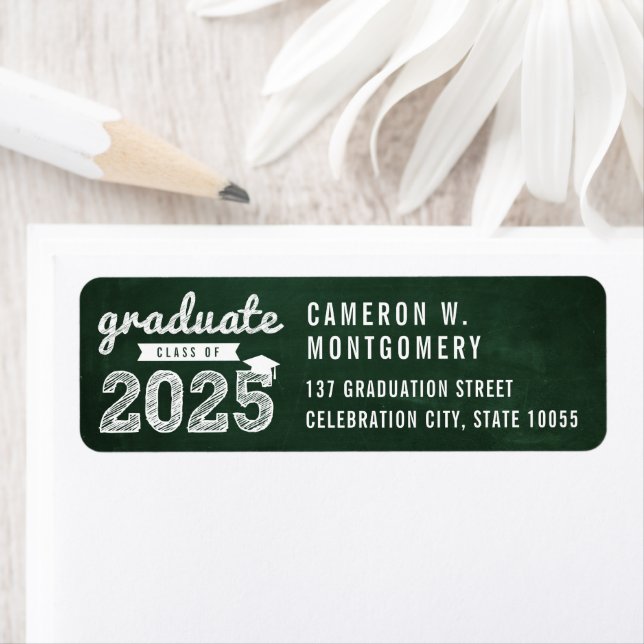 Etiqueta 2023 Chalkboard Sketch Modern Graduation Address (Insitu)