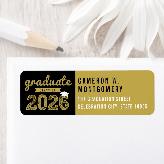 Etiqueta 2026 Endereço de Graduação Moderno em Desenho Bold (Insitu)