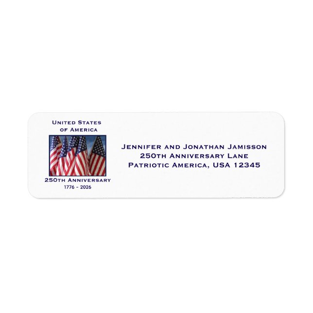 Etiqueta 250th Anniversary USA Patriotic American Flags (Frente)