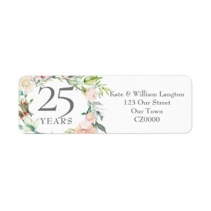 Etiqueta 25 Casamento Rosas Aniversário Endereço Garland
