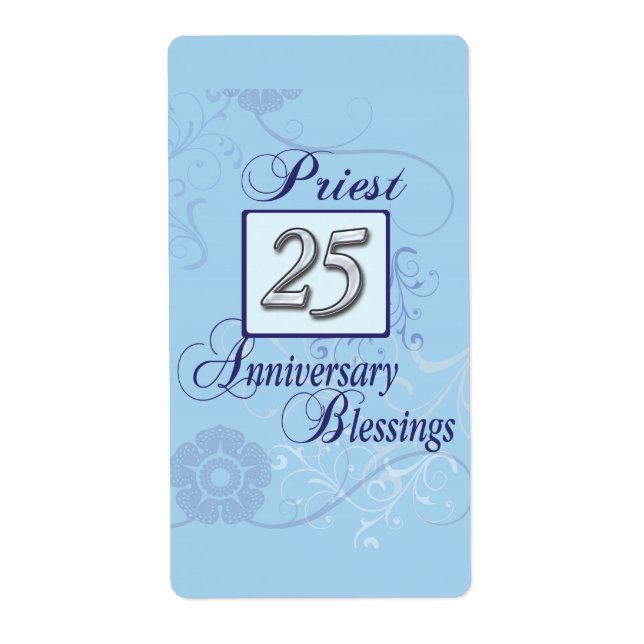 Etiqueta 25o Número de prata do aniversário no azul (Frente)