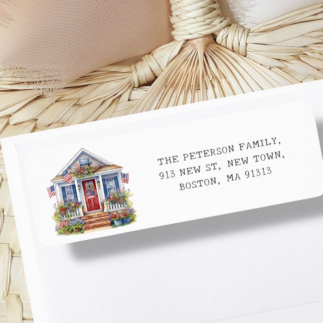 Etiqueta 4 de julho Mudando para casa Novo endereço (Criador carregado)