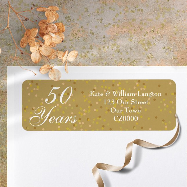 Etiqueta 50º aniversário do casamento Dust Confetti Dourada (50th Wedding Anniversary Gold Dust Confetti Label)