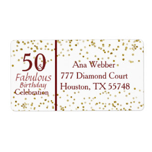 Etiqueta 50 e Fabuloso aniversário Borgonha e Dourado