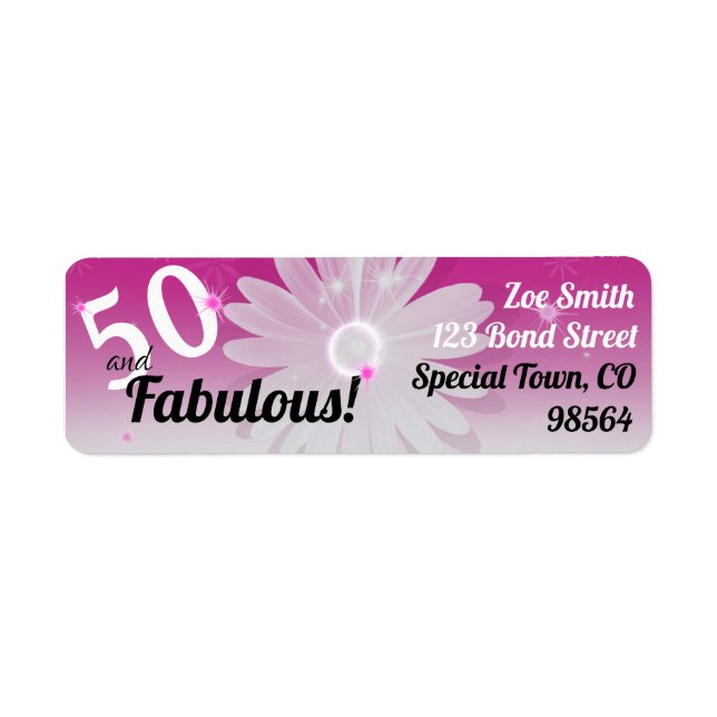 Etiqueta 50 & Fabuloso preto, rosa, branco com estrelas e m (Frente)