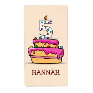 Etiqueta 5 de Aniversário, 5 no Bolo Rosa Doce