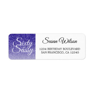 Etiqueta 60 Sassy Blue Glitter 60th Aniversário Return Addr