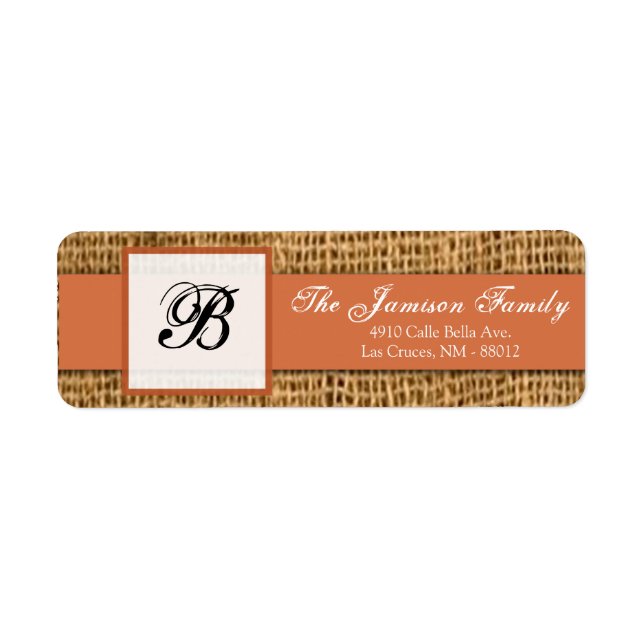 Etiqueta .75"x2.25" Endereço de devolução Laranja Burlap La (Frente)