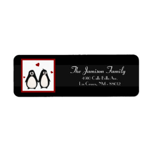 Etiqueta .75"x2.25" Return Address Label Penguin Love Coupl