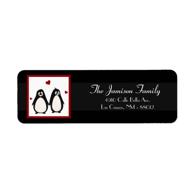 Etiqueta .75"x2.25" Return Address Label Penguin Love Coupl (Frente)