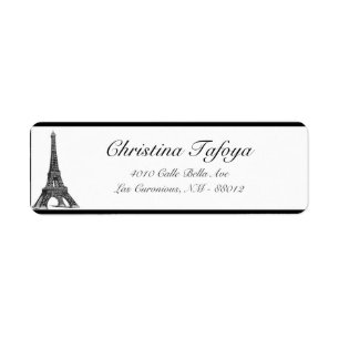 Etiqueta .75" x 2,25" torre Eiffel preta do endereço do