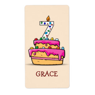Etiqueta 7 de Aniversário, 7 no Bolo Rosa Doce