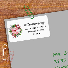 Etiqueta 90 Pink Poinsettia Bouquet Return Address Label