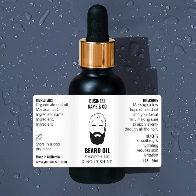 Etiqueta à prova d'água do óleo de barba minimalis (Modern black and white beard oil 1 oz cosmetic bottle wrap around waterproof label *verify size*)