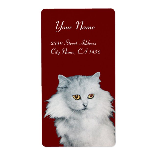 Etiqueta A RAINHA DOS GATOS BRANCOS, vermelha (Frente)