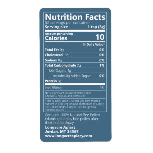 Etiqueta Abelhas, Pólen, Fatos De Nutrição, Produto Teal