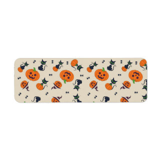 Etiqueta Abóbora de Halloween Fofa e Gatos Pretos Padrão Fl