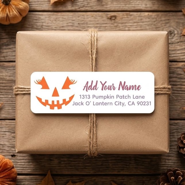 Etiqueta Abóbora de Halloween Personalizada Feminina Jack O (Criador carregado)
