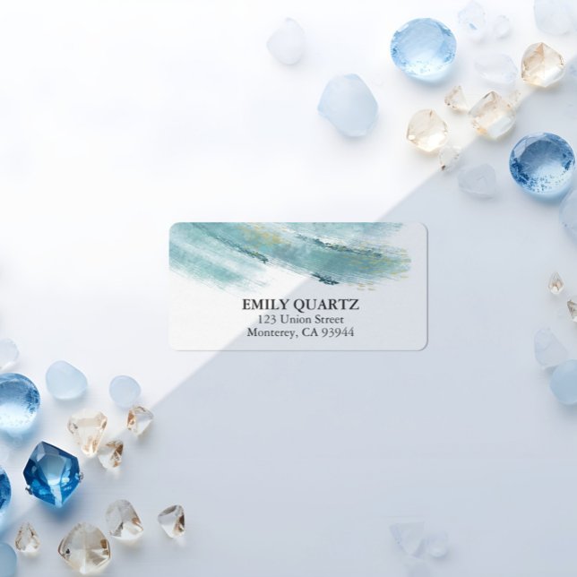 Etiqueta Abstrato Azul Moderno e Dourado Retorno de Aquarel (Criador carregado)