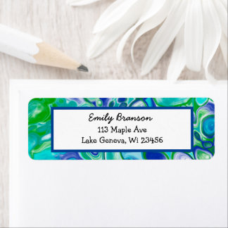 Etiqueta Abstrato de Arte Fluida Marble Azul e Verde