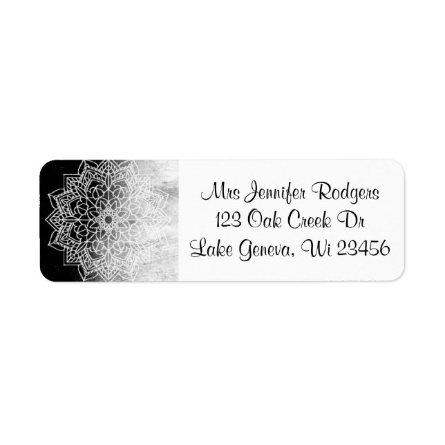 Etiqueta Abstrato de Mandala Preto e Branco (Frente)