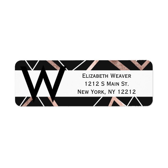 Etiqueta Abstrato de Triângulo Linear Preto Dourado rosa (Frente)