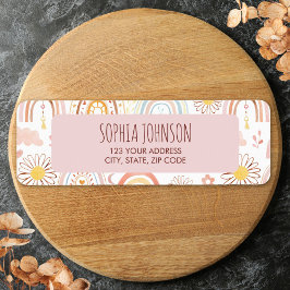 Etiqueta Abstrato dos arco-íris e flores margaridas colorid