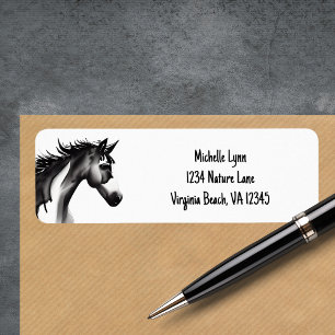 Etiqueta Abstrato Horse Endereço preto e branco