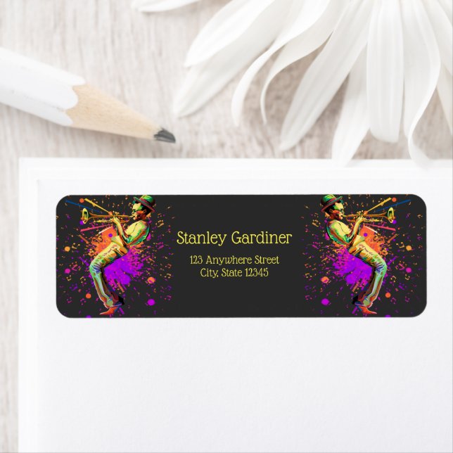 Etiqueta Abstrato Musical Jogando Trompete (Insitu)