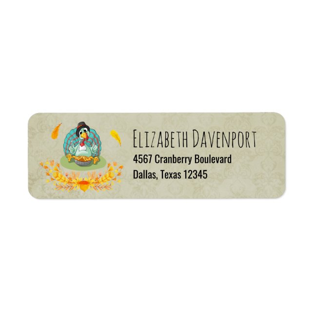 Etiqueta Ação de Graças A Turquia Comendo Pupkin Pie (Frente)