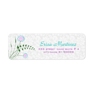 Etiqueta Acento Azul-Cor-de-rosa Design-Branco floral