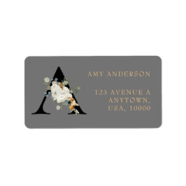 Etiqueta Acentos Dourados Florais Brancos Monograma A