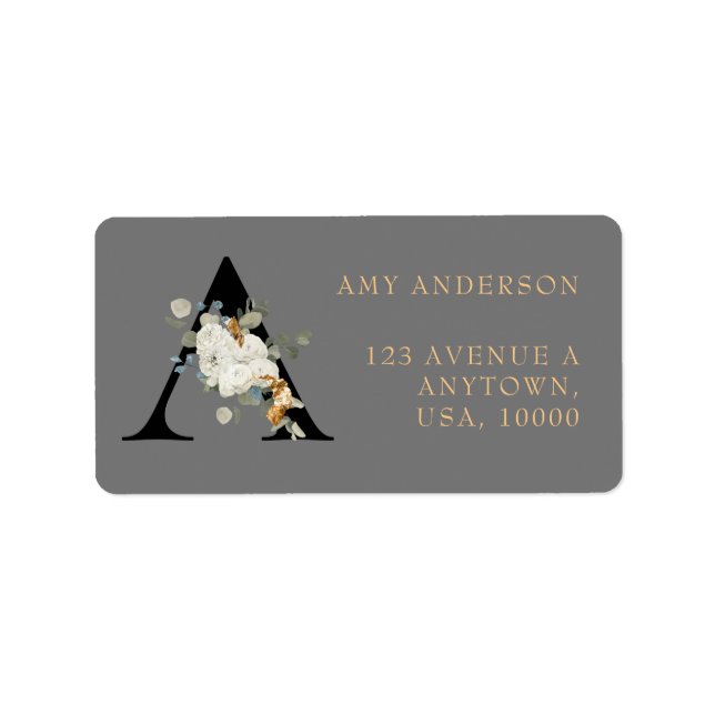 Etiqueta Acentos Dourados Florais Brancos Monograma A (Frente)