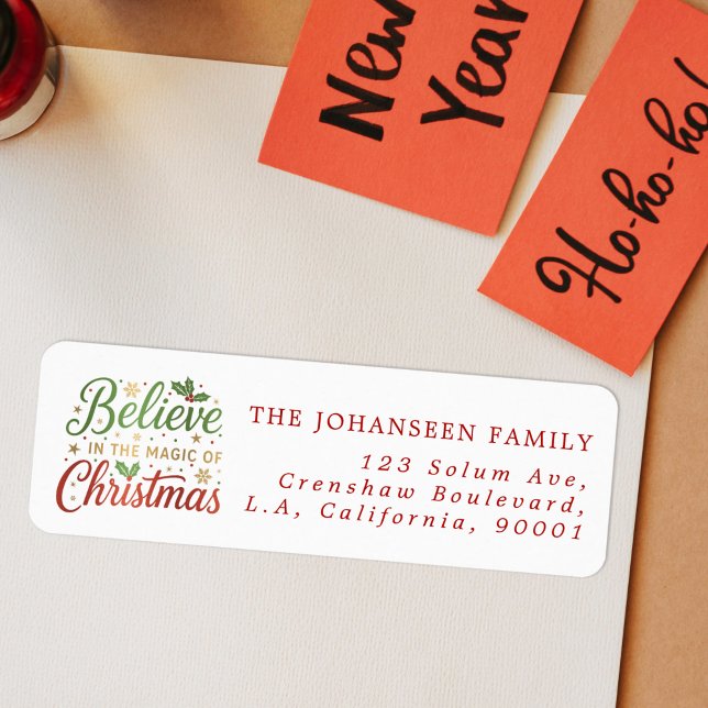 Etiqueta Acredite no Mágico Endereço de Regresso de Natal (Criador carregado)