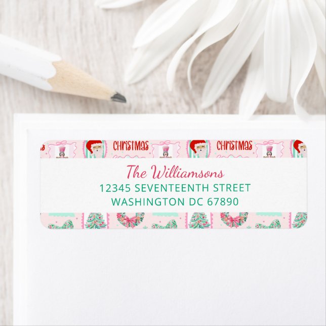Etiqueta Acrilano Rosa & Verde Personalizado de Natal  (Insitu)