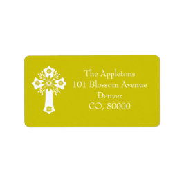 Etiqueta Address Labels Floral Cross Christening Yellow