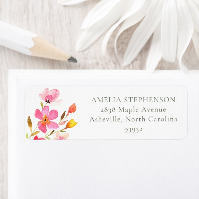 Etiqueta Adereço de Endereço de Devolução Floral em Aquarel (Insitu)