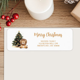 Etiqueta Adorable Lion Decorated Tree Return Address Label