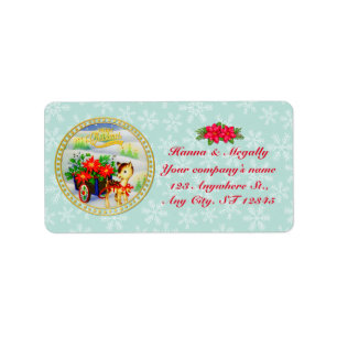 Etiqueta Adorável Carrinho de Flores e Rena de Natal Vintag