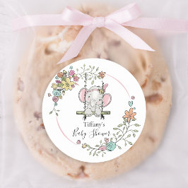 Etiqueta Adorável de Chá de Bebê com Elefante Flor