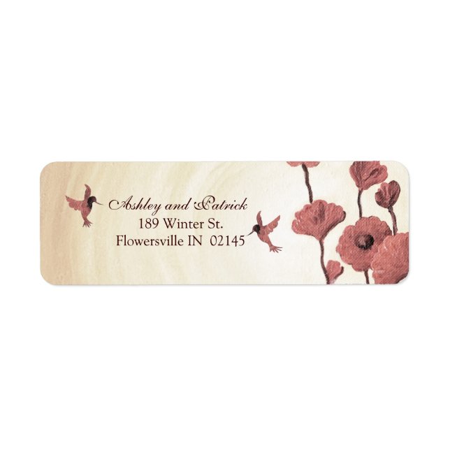 Etiqueta Adorei beija-flores e flores vermelhas pintadas (Frente)