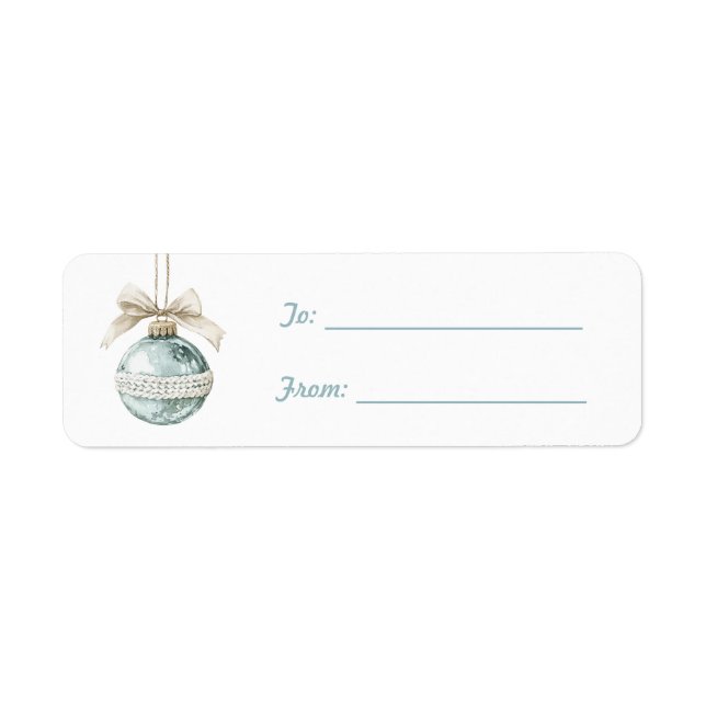 Etiqueta Adorno Azul Laço Branco Natal  (Frente)