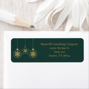 Etiqueta Adornos Verdes Elegantes de Natal em Dourado Ender