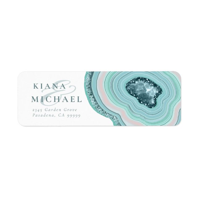 Etiqueta Agate Geode Glitter Wedding Teal ID647 (Frente)